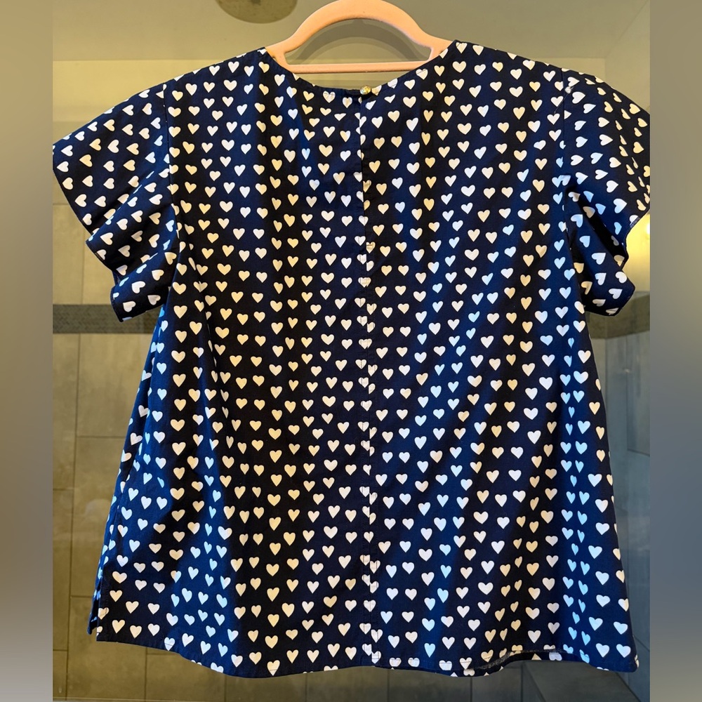 Draper James Navy Blue Heart Print Blouse